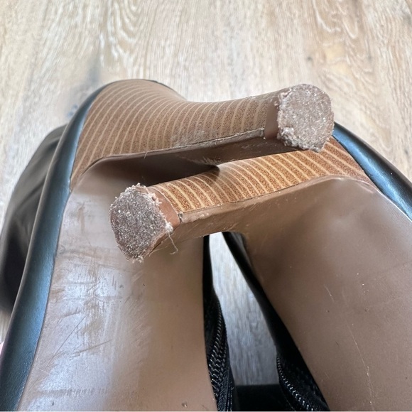 Vintage 90's Y2K Black Ankle Boots Faux Wood Platform Heel Booties - Size 8 - Picture 6 of 16